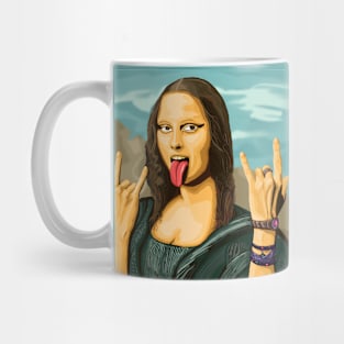 Mona Lisa rocks out - luxury painting with background - tongue out Mug